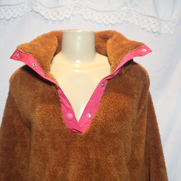 J.Crew TeddyBear Brown & Pink Polartec sherpa fleece half-snap pullover Sweater - Picture 2 of 7